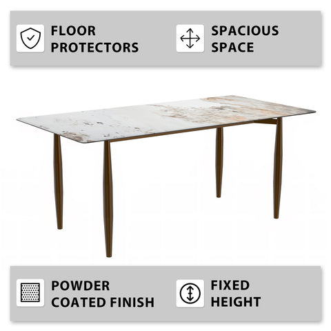Zinti Rectangular Dining Table with Glass/Sintered Stone Tabletop and Steel Base