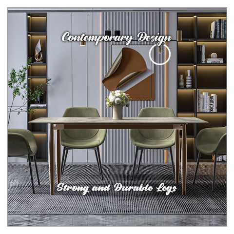 Zinti Rectangular Dining Table with Glass/Sintered Stone Tabletop and Steel Base