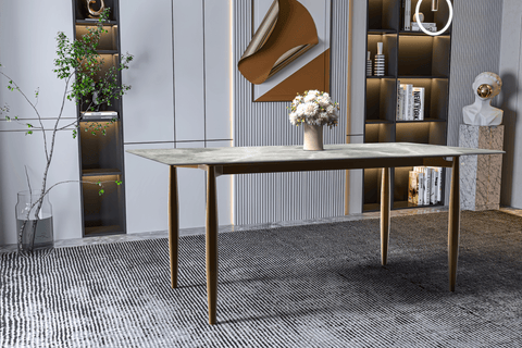 Zinti Rectangular Dining Table with Glass/Sintered Stone Tabletop and Steel Base