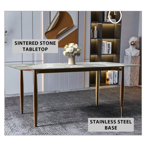 Zinti Rectangular Dining Table with Glass/Sintered Stone Tabletop and Steel Base