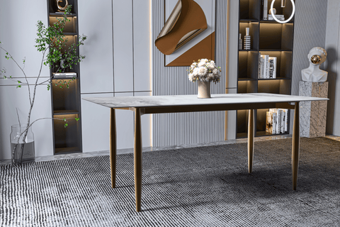 Zinti Rectangular Dining Table with Glass/Sintered Stone Tabletop and Steel Base