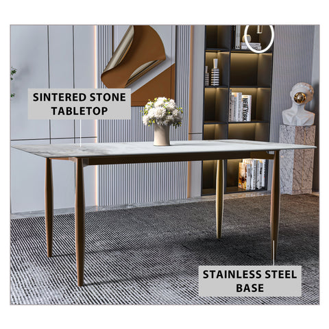 Zinti Rectangular Dining Table with Glass/Sintered Stone Tabletop and Steel Base