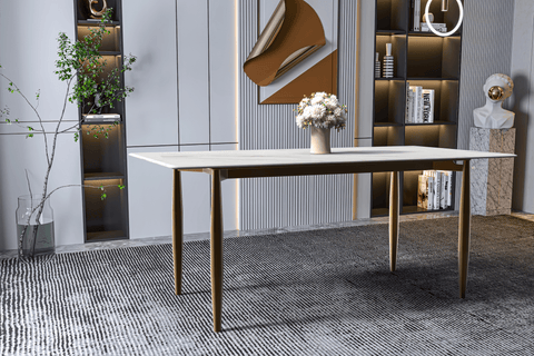 Zinti Rectangular Dining Table with Glass/Sintered Stone Tabletop and Steel Base