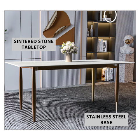Zinti Rectangular Dining Table with Glass/Sintered Stone Tabletop and Steel Base