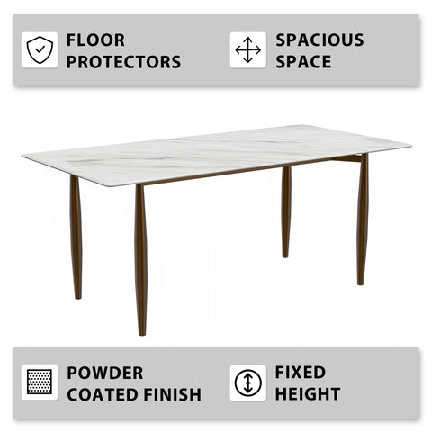 Zinti Rectangular Dining Table with Glass/Sintered Stone Tabletop and Steel Base