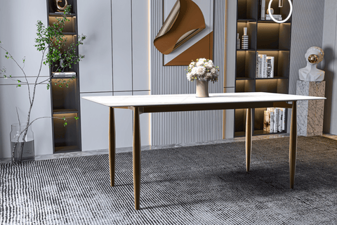 Zinti Rectangular Dining Table with Glass/Sintered Stone Tabletop and Steel Base