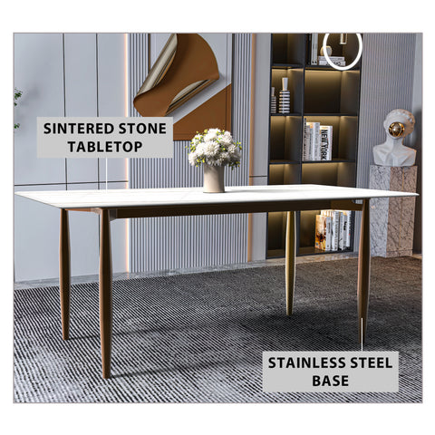 Zinti Rectangular Dining Table with Glass/Sintered Stone Tabletop and Steel Base