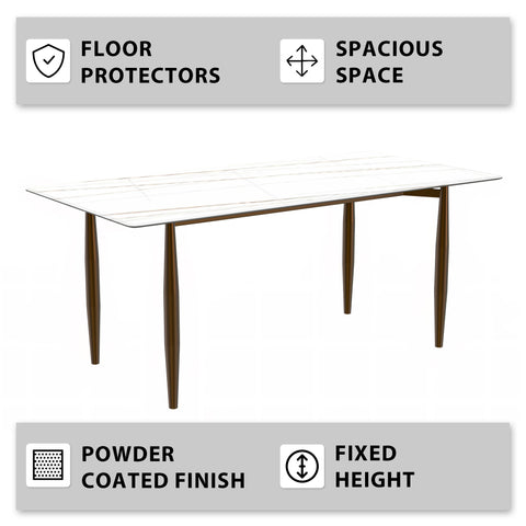 Zinti Rectangular Dining Table with Glass/Sintered Stone Tabletop and Steel Base