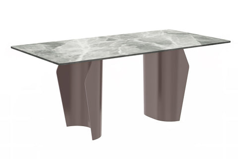 Zelan Dining Table with Rectangular Glass/Sintered Stone Tabletop and Steel Legs