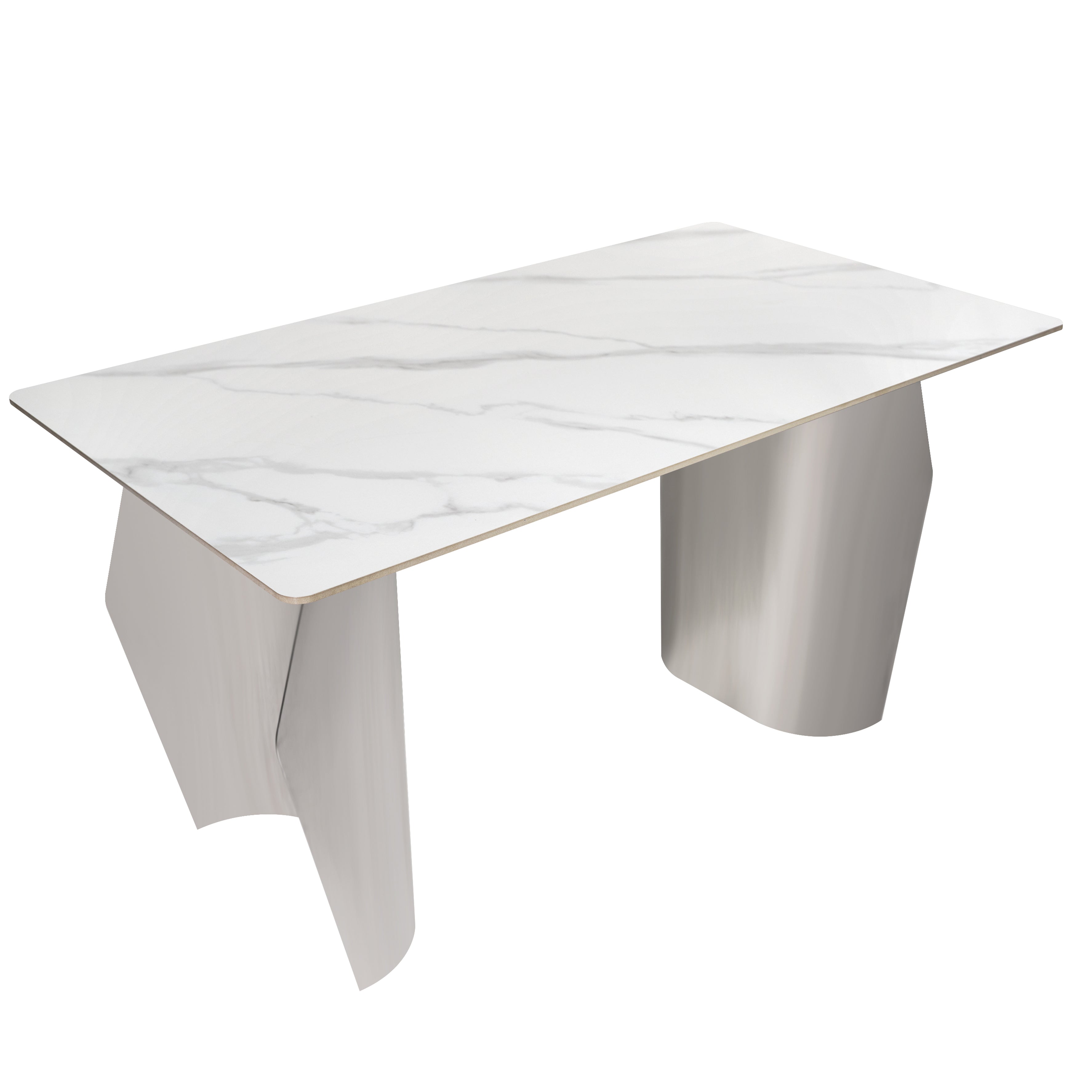 Zelan Dining Table with Rectangular Sintered Stone Tabletop and Stainless Steel Legs