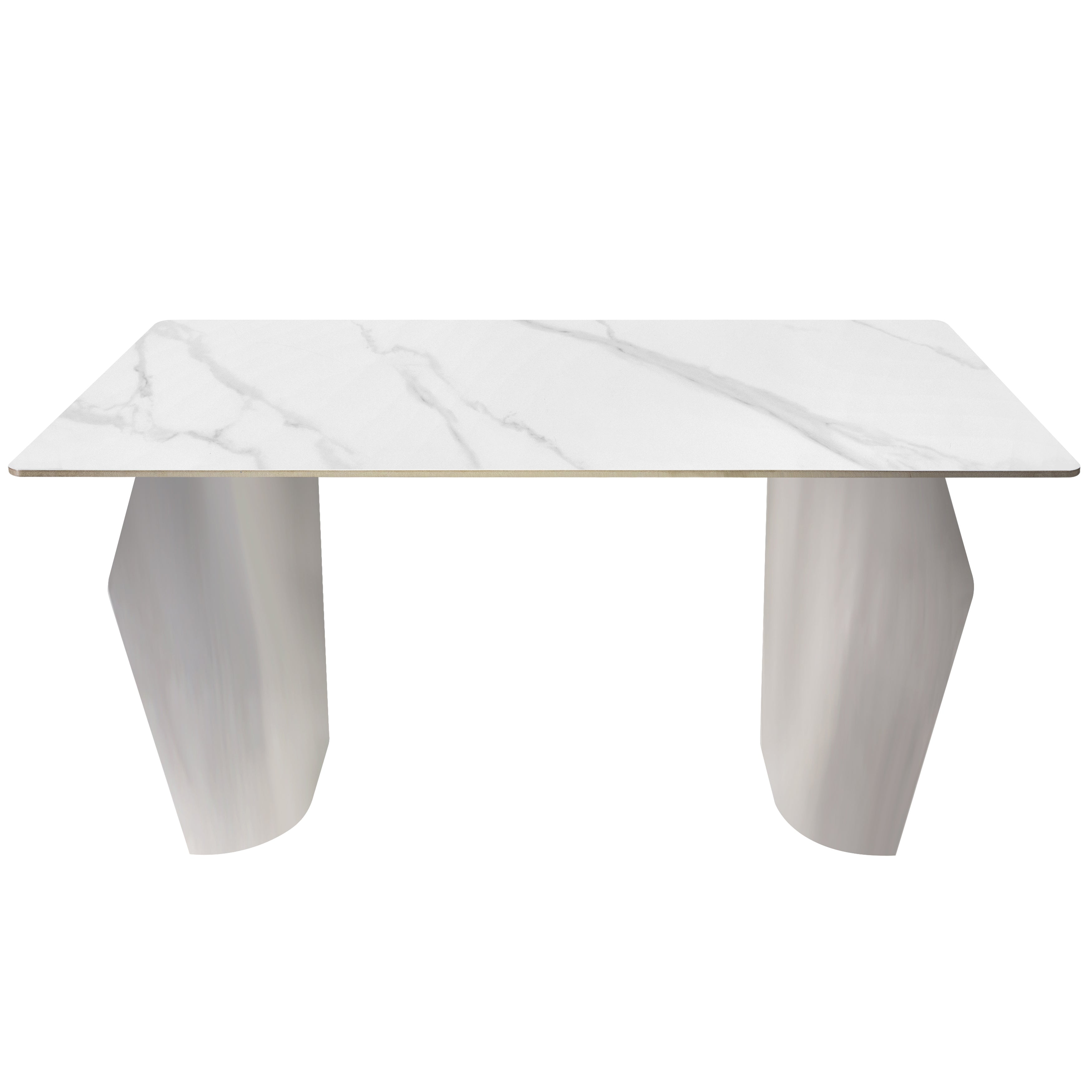 Zelan Dining Table with Rectangular Sintered Stone Tabletop and Stainless Steel Legs