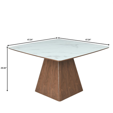Zephyr 47" Square Dining Table with Sintered Stone/Ash Wood Tabletop and Iron Base