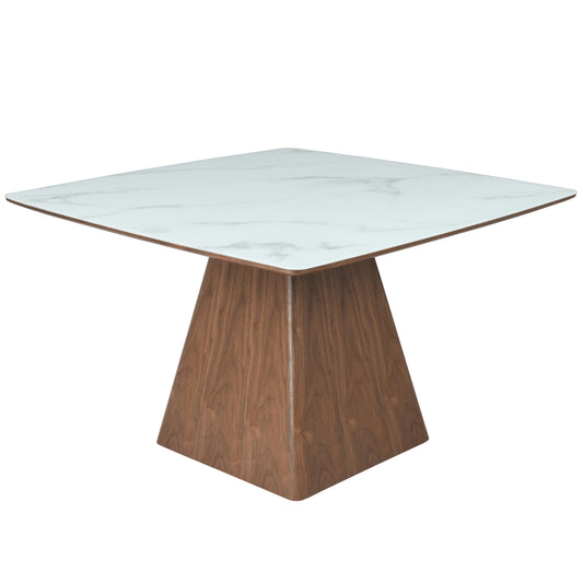 Zephyr 47" Square Dining Table with Sintered Stone/Ash Wood Tabletop and Iron Base
