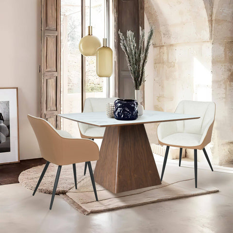 Zephyr 47" Square Dining Table with Sintered Stone/Ash Wood Tabletop and Iron Base