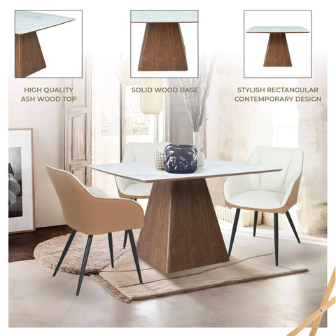Zephyr 47" Square Dining Table with Sintered Stone/Ash Wood Tabletop and Iron Base