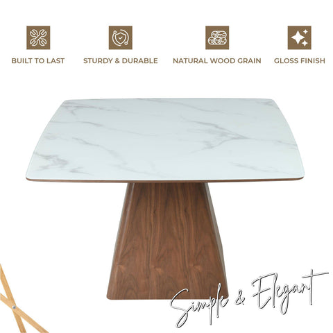 Zephyr 47" Square Dining Table with Sintered Stone/Ash Wood Tabletop and Iron Base