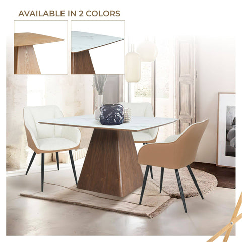 Zephyr 47" Square Dining Table with Sintered Stone/Ash Wood Tabletop and Iron Base