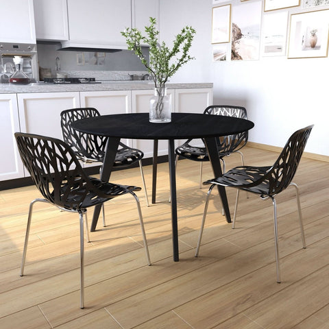 Asbury Polypropylene Dining Side Chair with Forest Cut-Out Design in Chrome