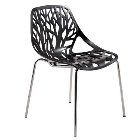 Asbury Polypropylene Dining Side Chair with Forest Cut-Out Design in Chrome