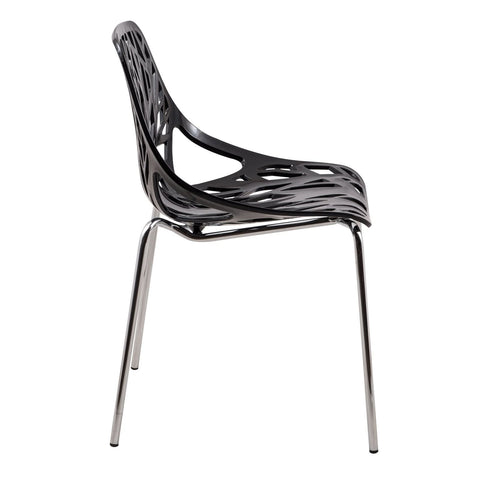 Asbury Polypropylene Dining Side Chair with Forest Cut-Out Design in Chrome