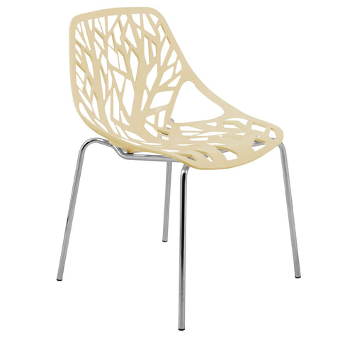 Asbury Polypropylene Dining Side Chair with Forest Cut-Out Design in Chrome