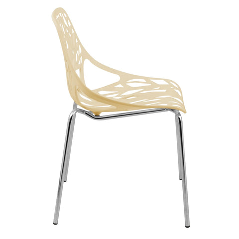 Asbury Polypropylene Dining Side Chair with Forest Cut-Out Design in Chrome