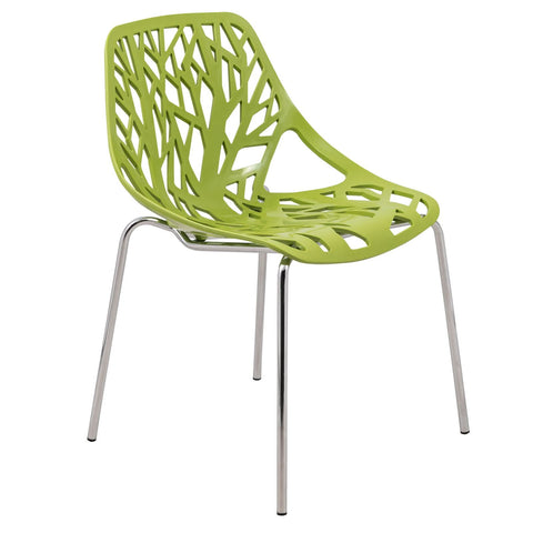 Asbury Polypropylene Dining Side Chair with Forest Cut-Out Design in Chrome
