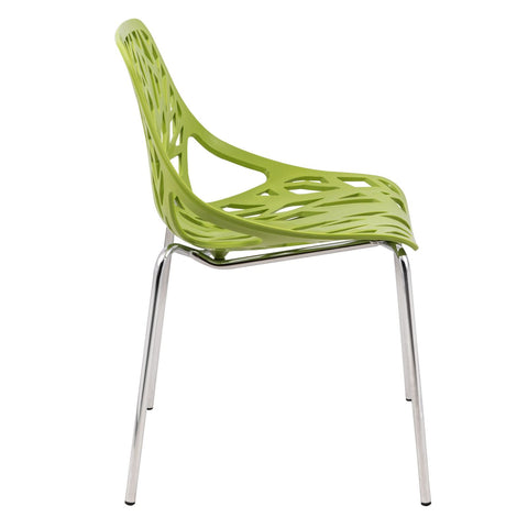 Asbury Polypropylene Dining Side Chair with Forest Cut-Out Design in Chrome