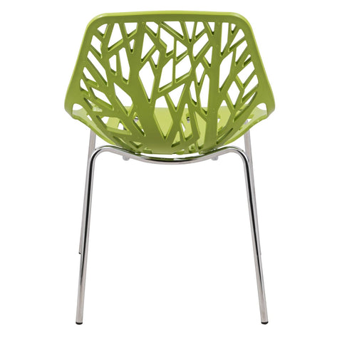 Asbury Polypropylene Dining Side Chair with Forest Cut-Out Design in Chrome