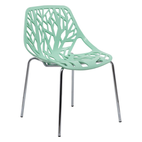 Asbury Polypropylene Dining Side Chair with Forest Cut-Out Design in Chrome