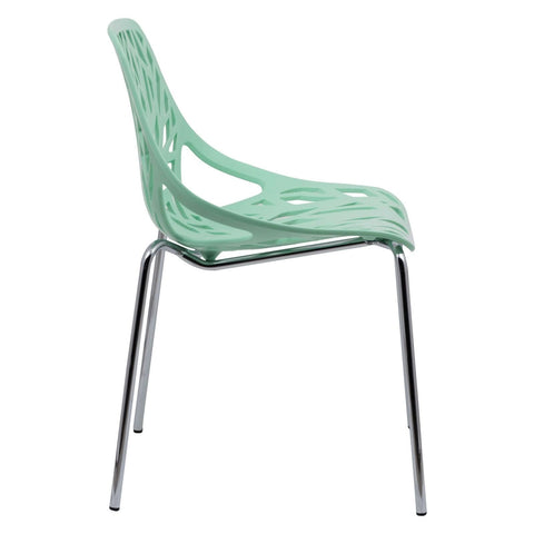 Asbury Polypropylene Dining Side Chair with Forest Cut-Out Design in Chrome