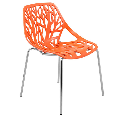 Asbury Polypropylene Dining Side Chair with Forest Cut-Out Design in Chrome