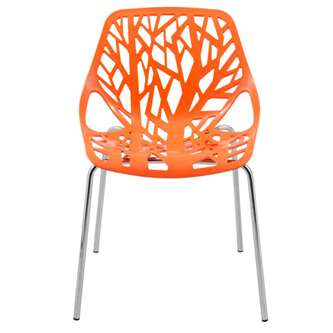 Asbury Polypropylene Dining Side Chair with Forest Cut-Out Design in Chrome