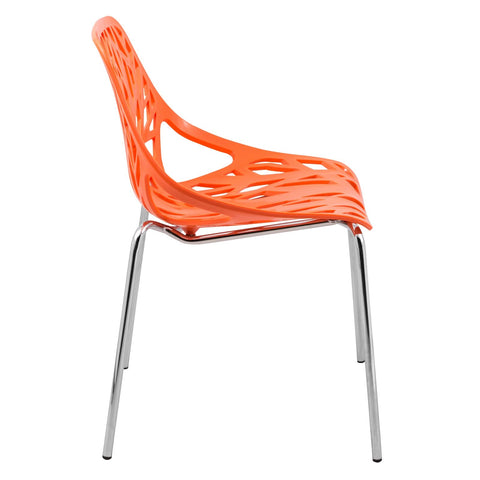 Asbury Polypropylene Dining Side Chair with Forest Cut-Out Design in Chrome