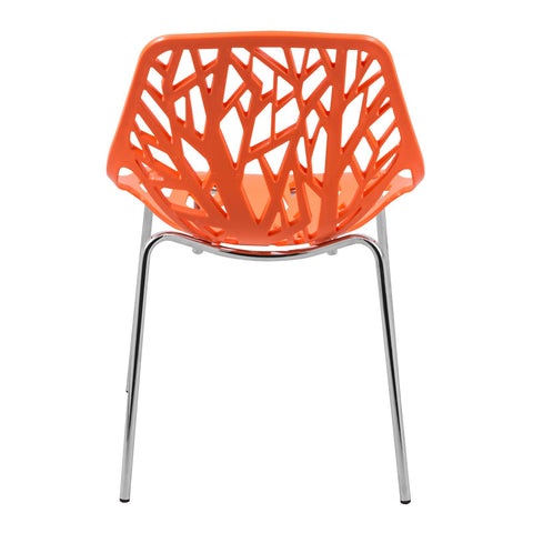 Asbury Polypropylene Dining Side Chair with Forest Cut-Out Design in Chrome