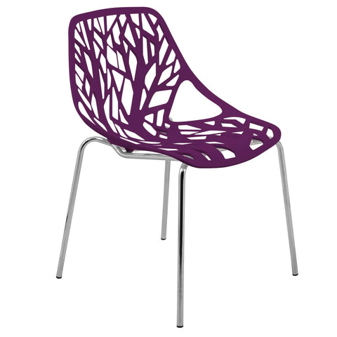Asbury Polypropylene Dining Side Chair with Forest Cut-Out Design in Chrome