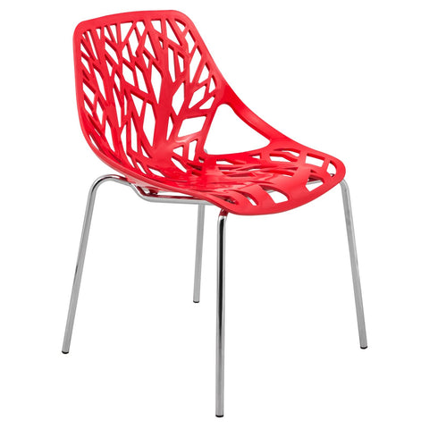 Asbury Polypropylene Dining Side Chair with Forest Cut-Out Design in Chrome