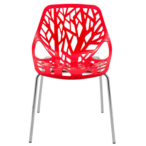 Asbury Polypropylene Dining Side Chair with Forest Cut-Out Design in Chrome