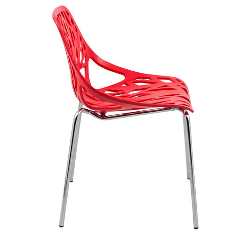 Asbury Polypropylene Dining Side Chair with Forest Cut-Out Design in Chrome
