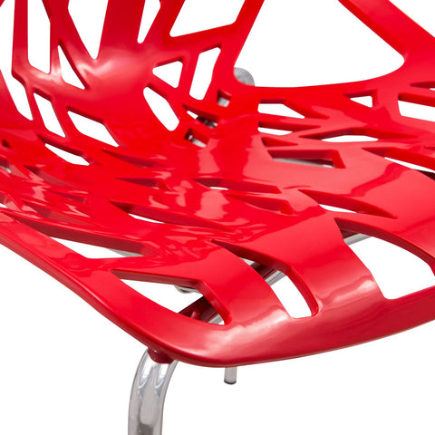 Asbury Polypropylene Dining Side Chair with Forest Cut-Out Design in Chrome