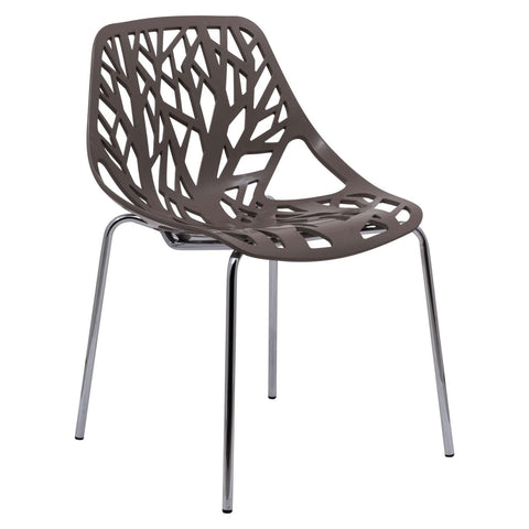 Asbury Polypropylene Dining Side Chair with Forest Cut-Out Design in Chrome