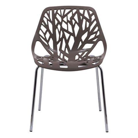Asbury Polypropylene Dining Side Chair with Forest Cut-Out Design in Chrome