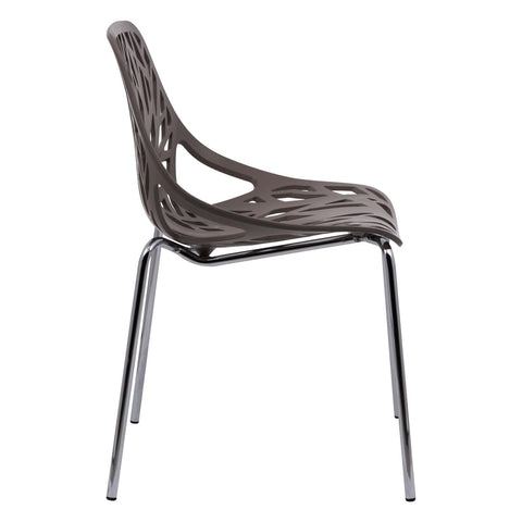 Asbury Polypropylene Dining Side Chair with Forest Cut-Out Design in Chrome