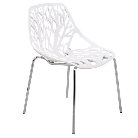 Asbury Polypropylene Dining Side Chair with Forest Cut-Out Design in Chrome
