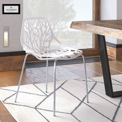 Asbury Polypropylene Dining Side Chair with Forest Cut-Out Design in Chrome