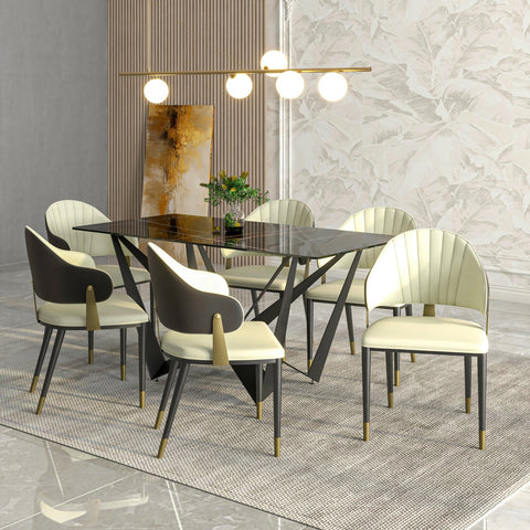 LeisureMod Aria Upholstered Leather Modern Dining Chair with Metal Legs  for Dining Room and Kitchen