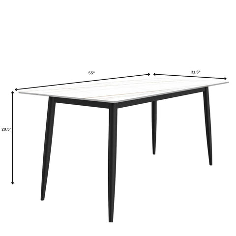 Zayle 7-Piece Dining Set with 55" Rectangular Dining Table in White/Gold Sintered Stone Top and 6 Leather Dining ChairsElevate your dining experience with the luxurious Zayle 7-Piece Dining Set. The sleek 55" rectangular table features a stunning white an