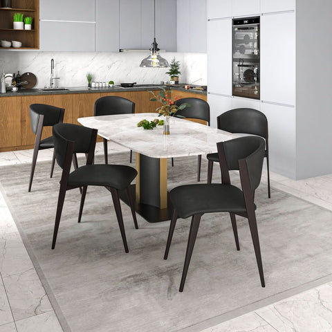 LeisureMod Aspen Modern Dining Chairs, Upholstered Leather Kitchen Room Chairs with Metal Legs