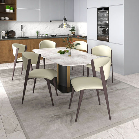 LeisureMod Aspen Modern Dining Chairs, Upholstered Leather Kitchen Room Chairs with Metal Legs