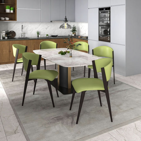 LeisureMod Aspen Modern Dining Chairs, Upholstered Leather Kitchen Room Chairs with Metal Legs